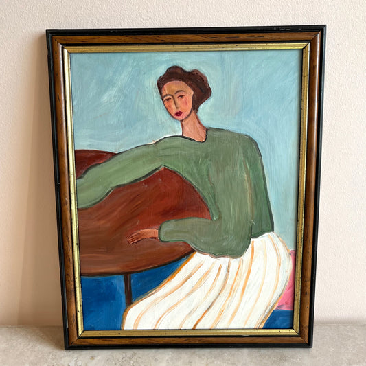 Original Mid-Century Style Figurative Oil Painting