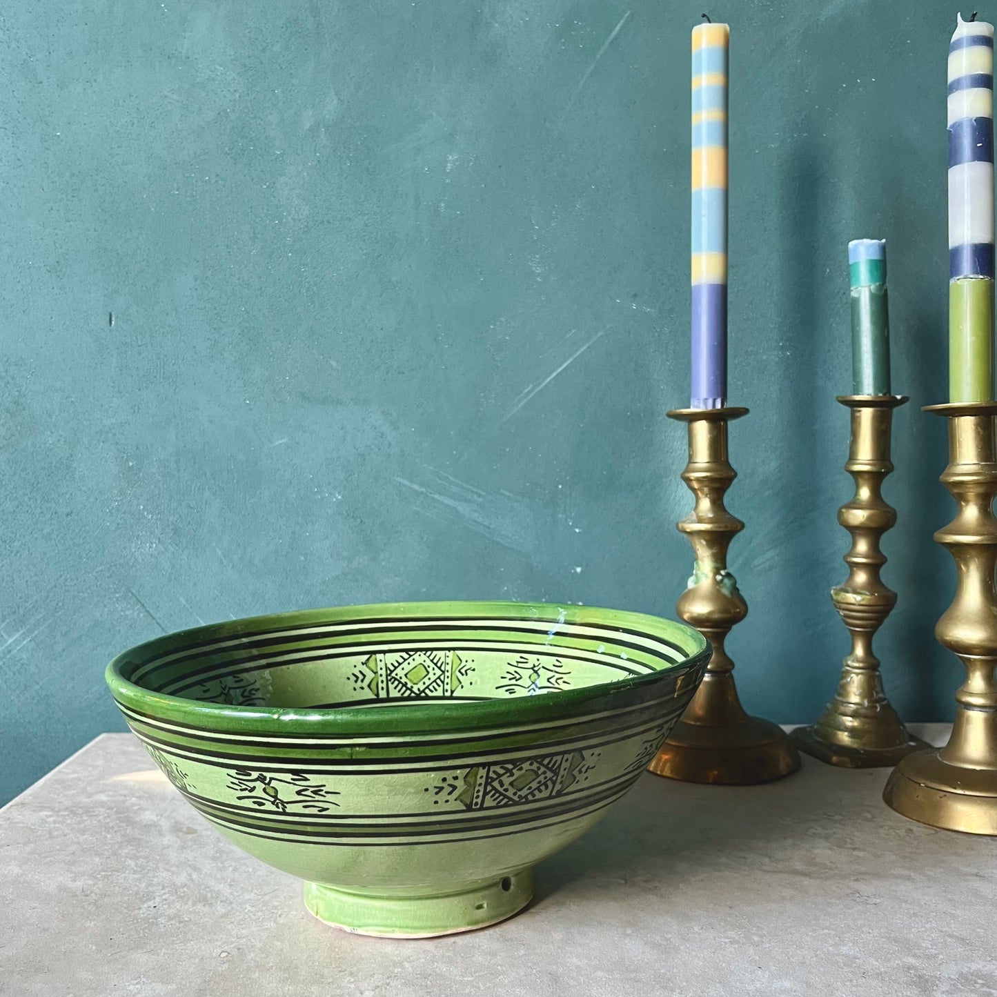 Vintage Moroccan Large Hand-Painted Ceramic Bowl