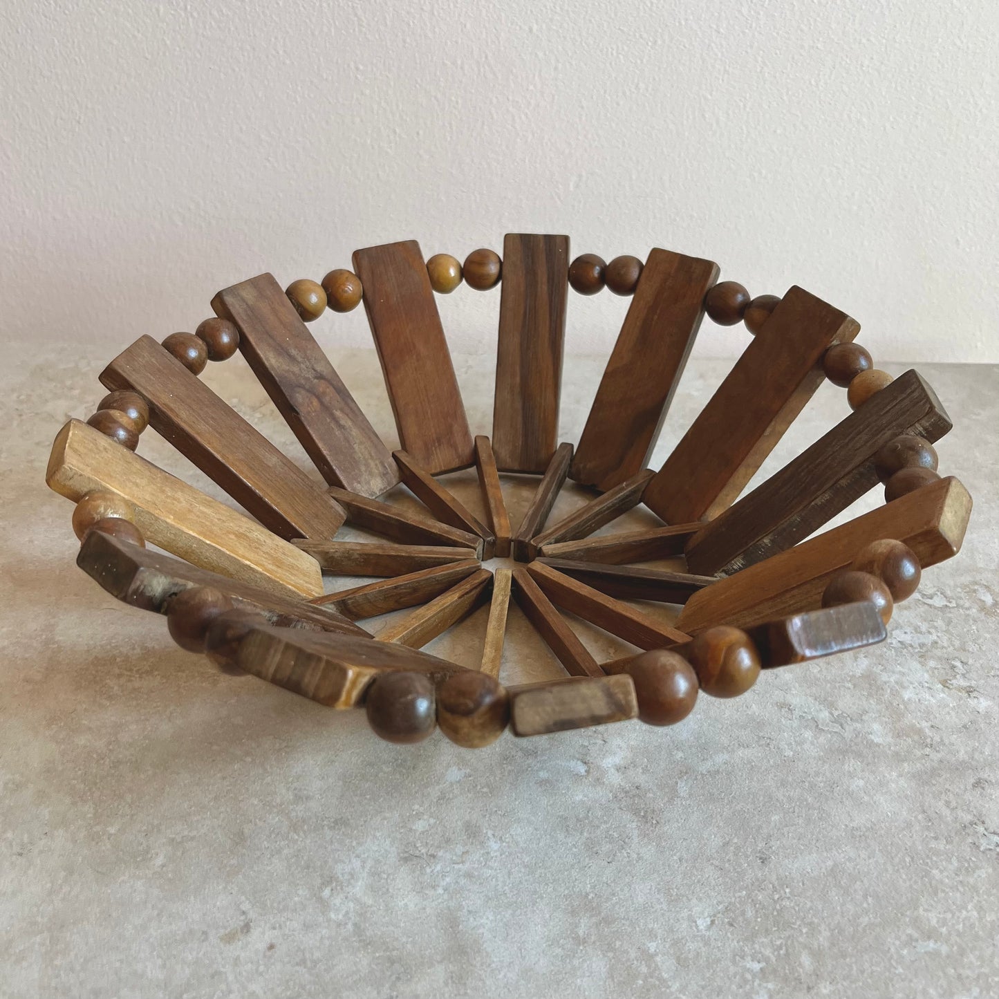 Vintage Mid-Century Wooden Beaded Bowl