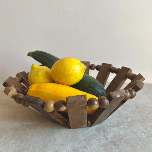 Vintage Mid-Century Wooden Beaded Bowl