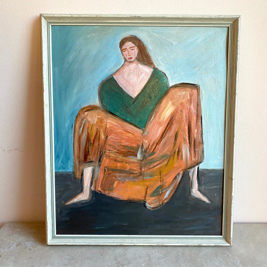 Original Mid-Century Style Figurative Oil Painting on Board
