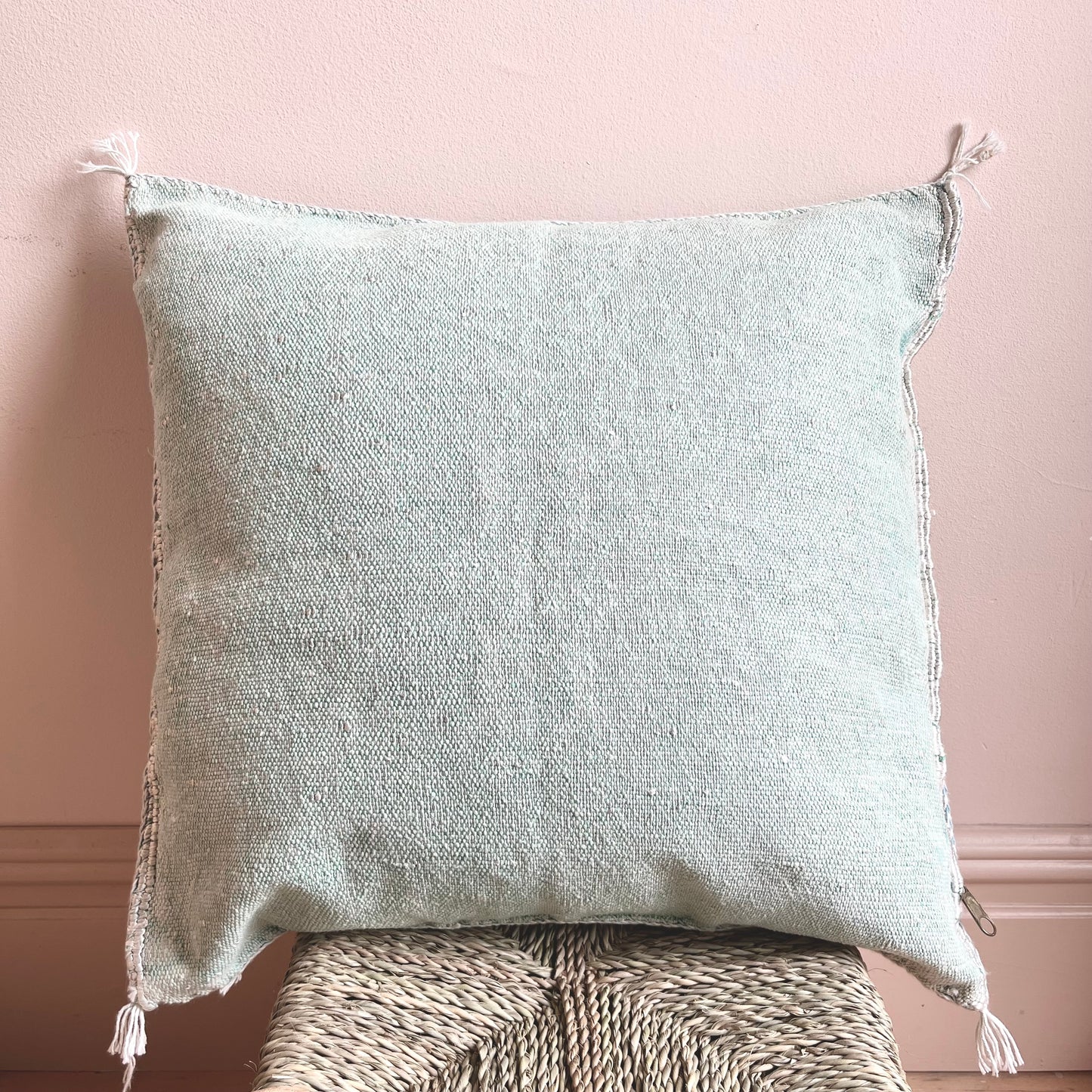 Mint Green Moroccan Cactus Silk Cushion Cover