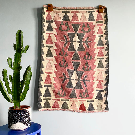 Vintage Distressed Turkish Kayseri Wall Hanging / Rug