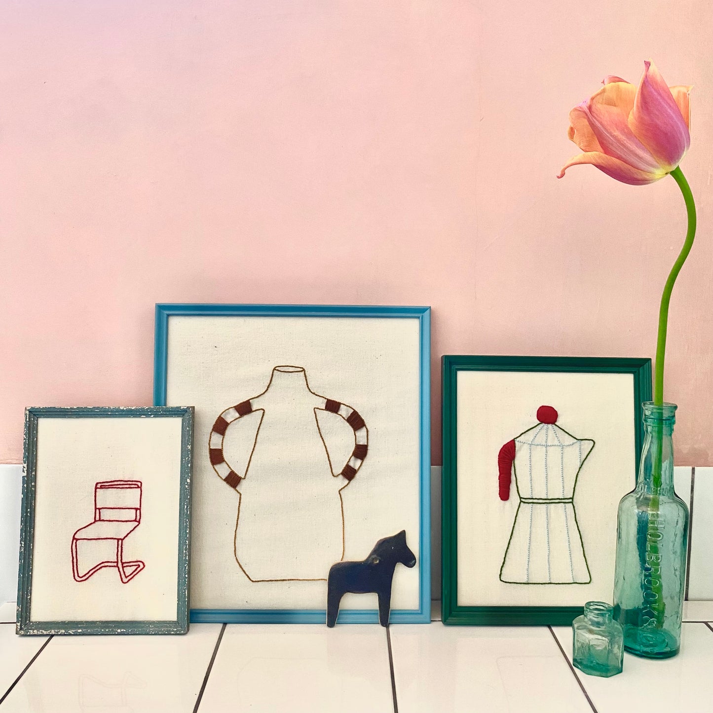 Embroidered Line Drawings Wall Art