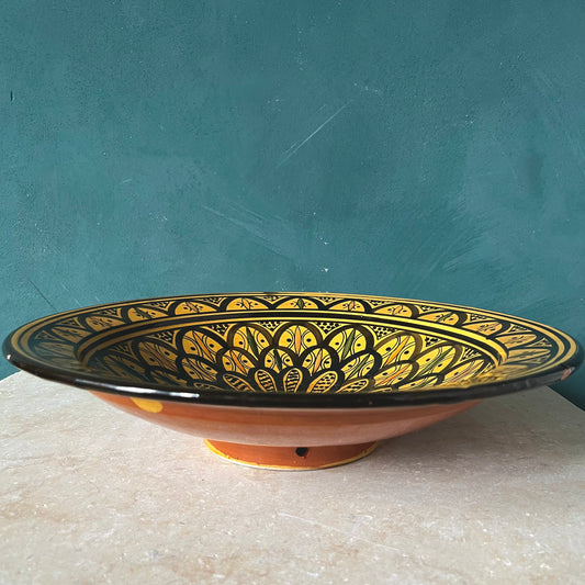 Vintage Moroccan Large Hand-Painted Yellow Ceramic Bowl