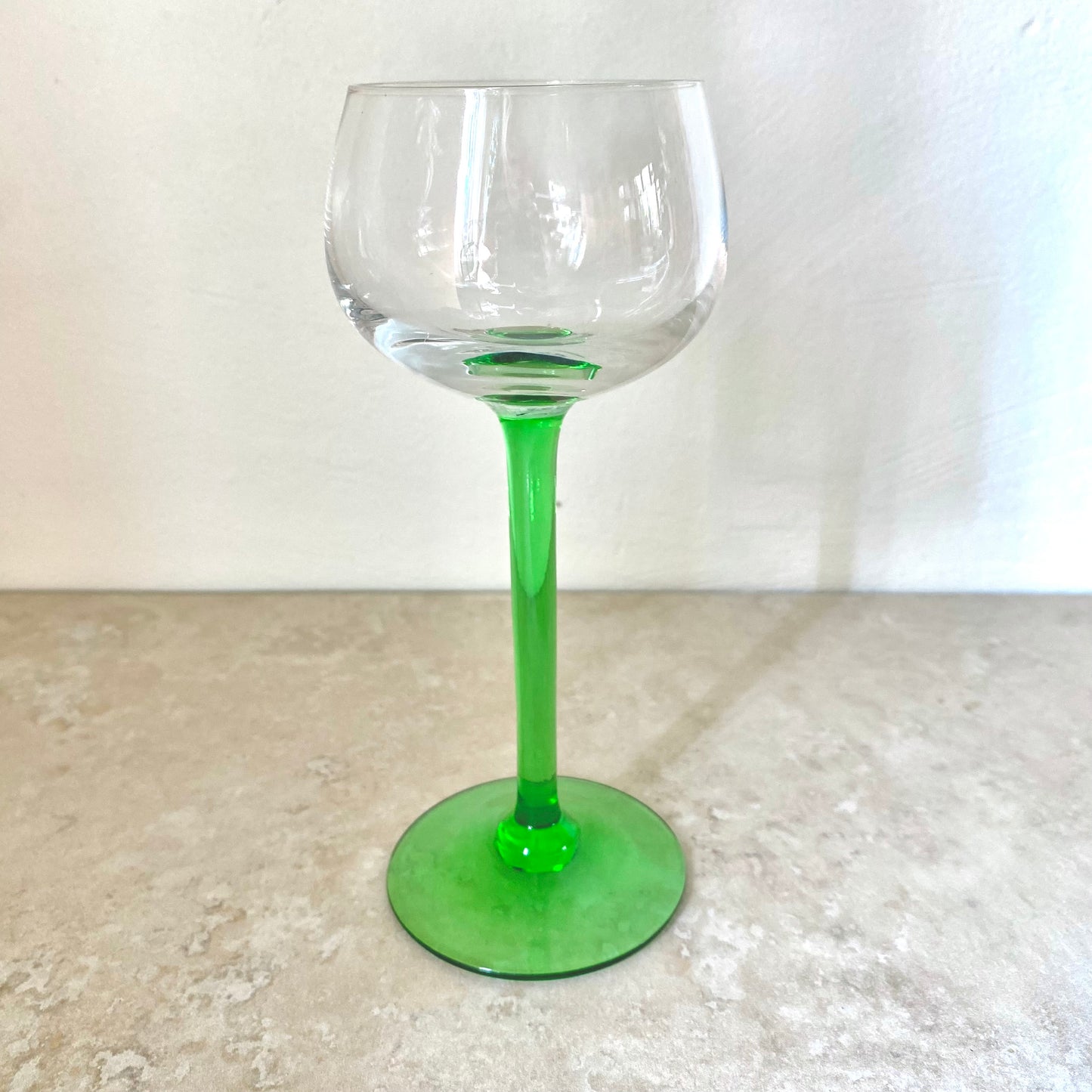 Set of Six Vintage Green-Stemmed Wine Glasses