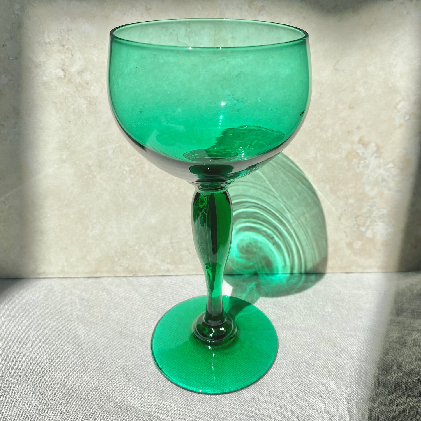 Set of Four Vintage Green Wine Glasses