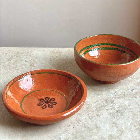 Matching Clay Bowl and Dish Set