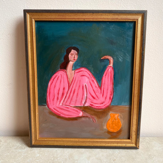 Original Mid-Century Style Figurative Oil Painting on Board