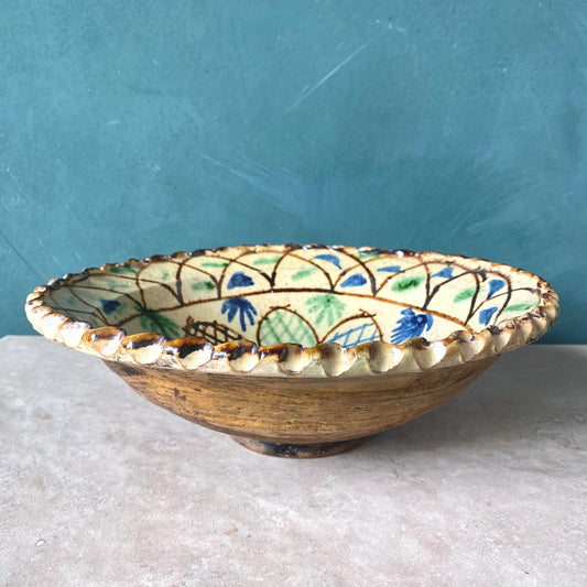 Antique Afghan Large Hand-Painted Earthenware Bowl