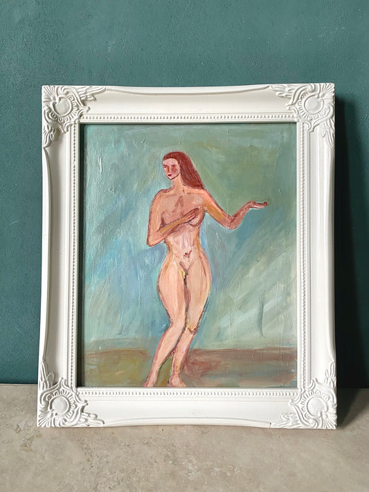 Original Mid-Century Style Abstract Nude Oil Painting