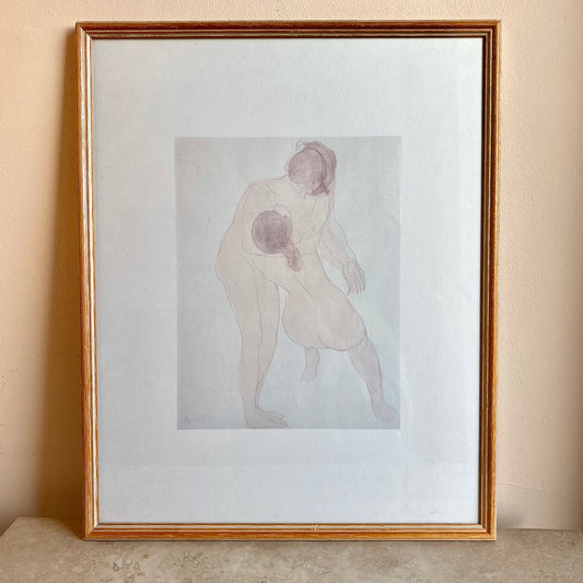 Auguste Rodin "Two Figures" Vintage Framed Lithograph