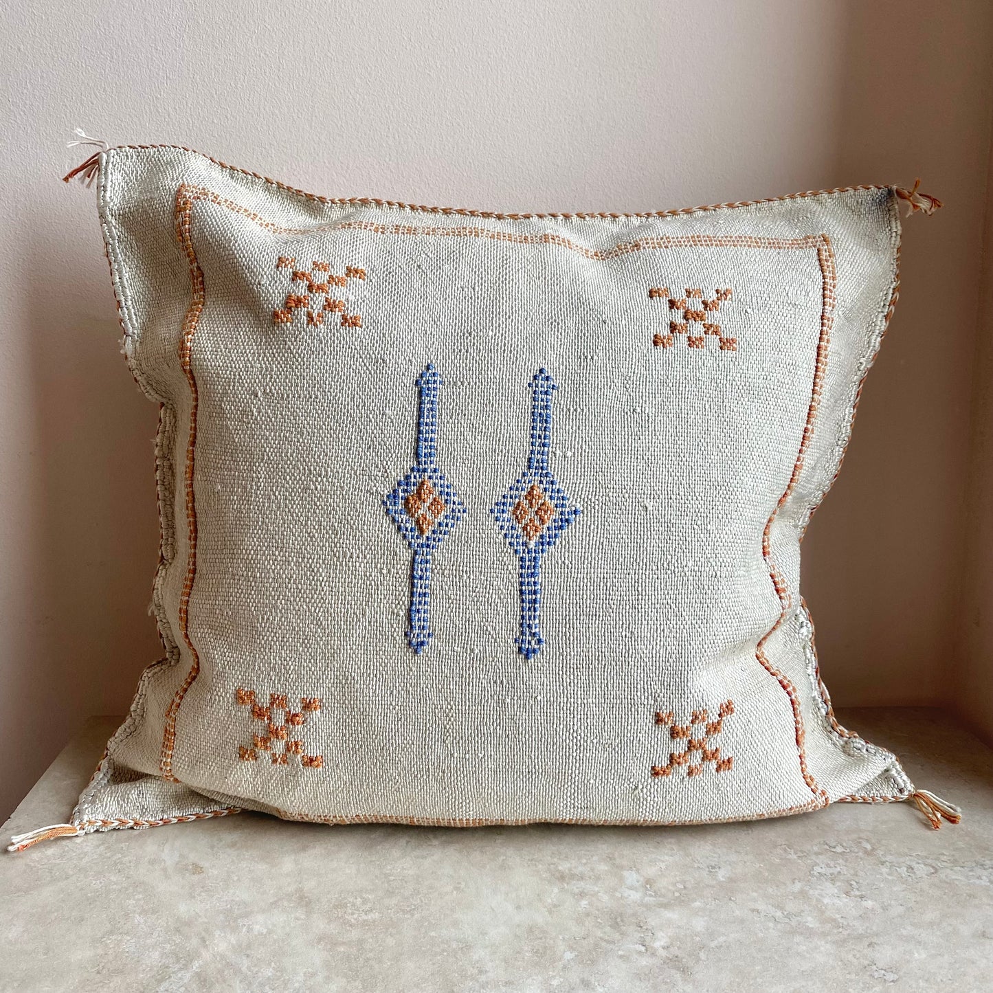 Beige Moroccan Cactus Silk Cushion Cover