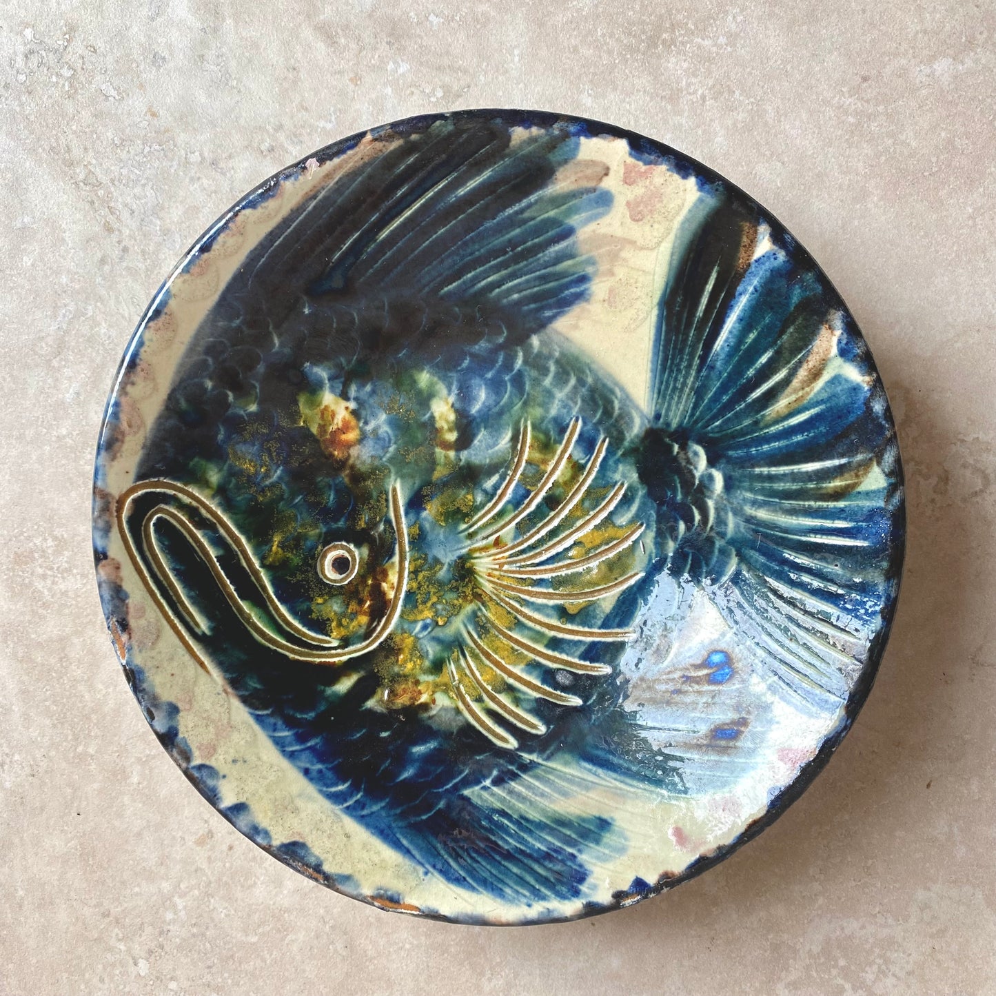 Mid-Century Spanish Art Pottery Fish Wall Plate