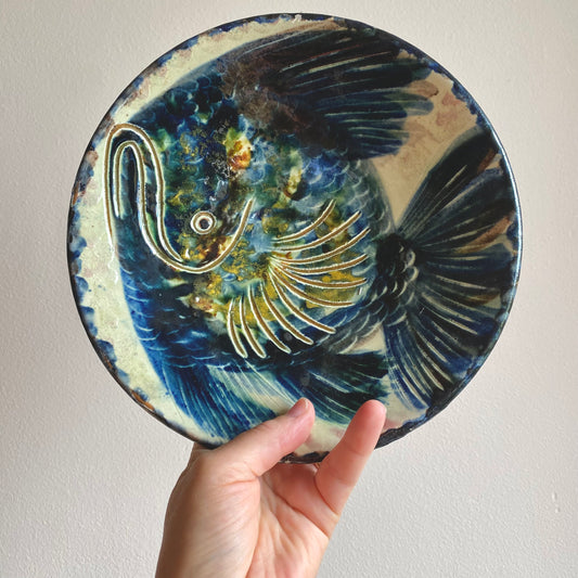 Mid-Century Spanish Art Pottery Fish Wall Plate