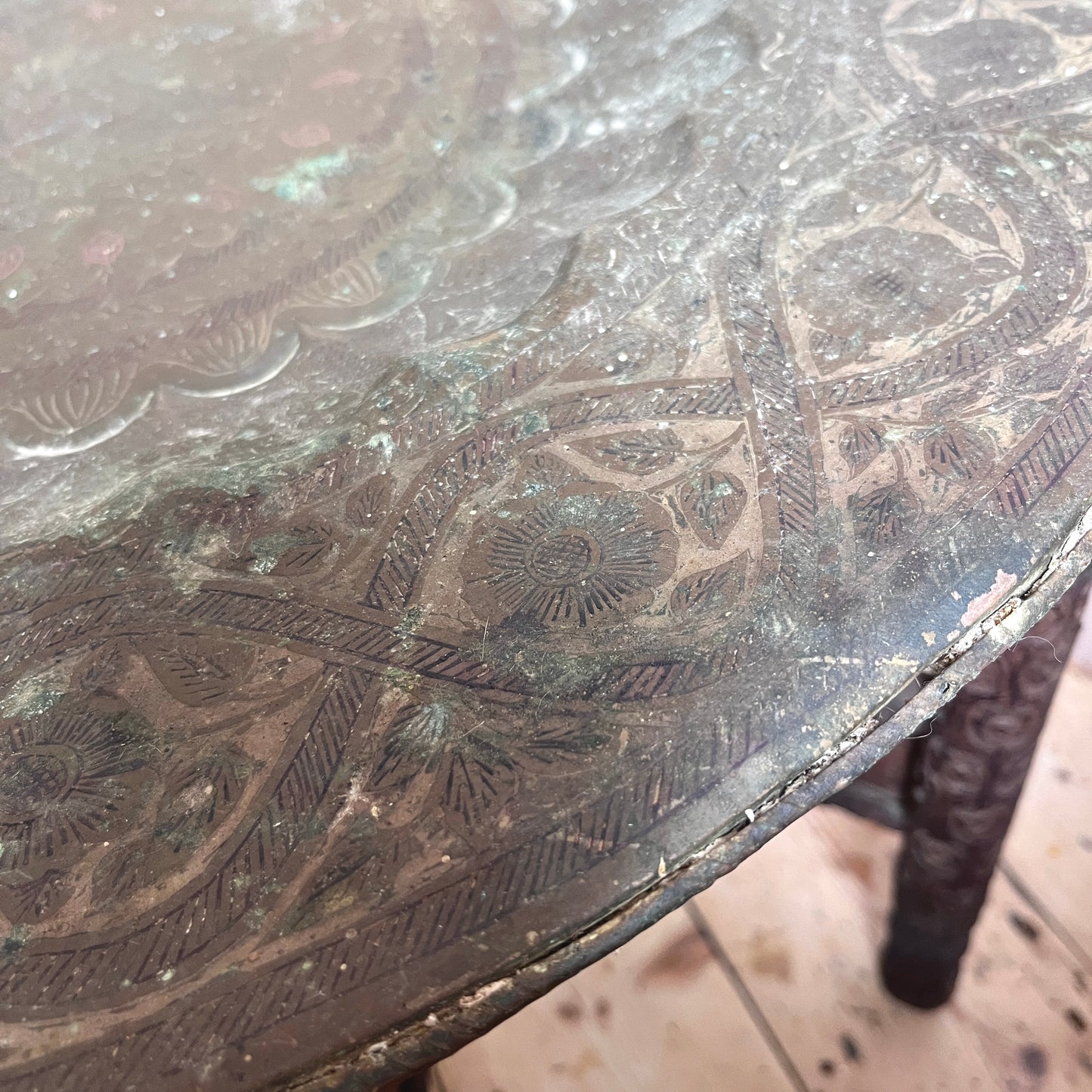 Antique Middle Eastern Brass Tray Table