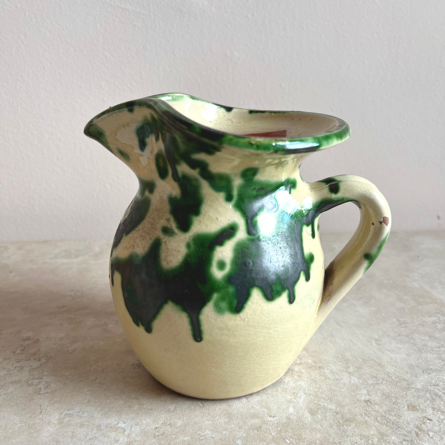 Vintage Green Speckled Terracotta Jug