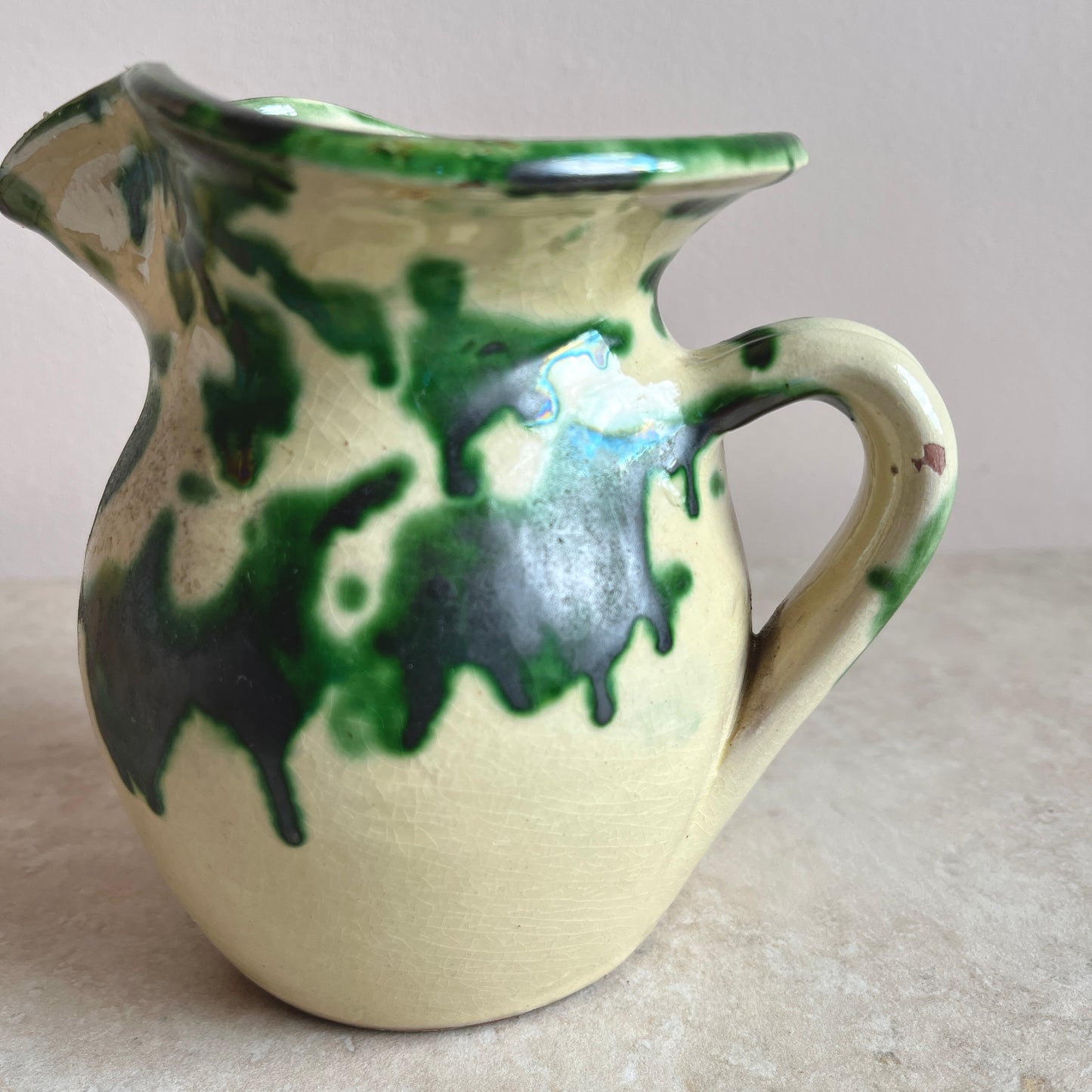 Vintage Green Speckled Terracotta Jug