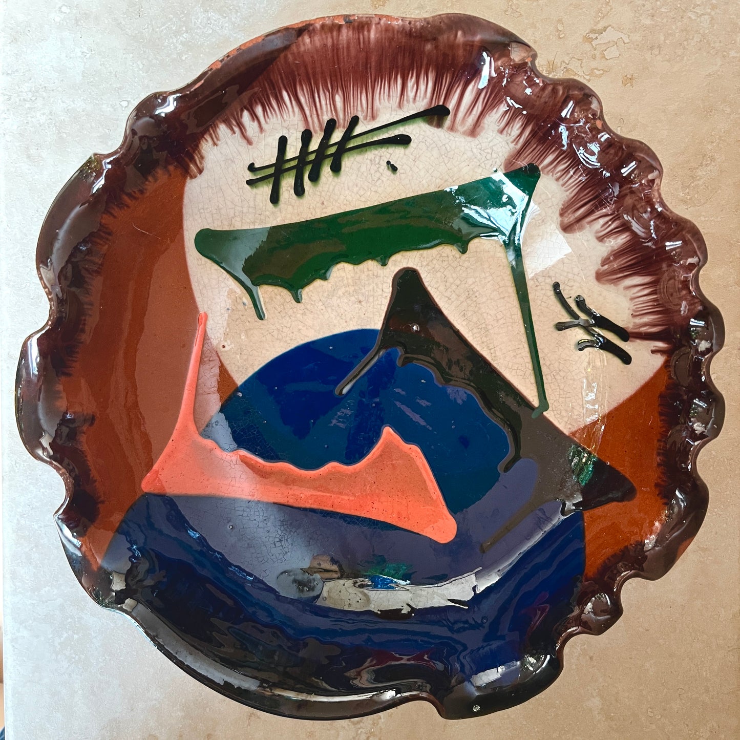 Vintage Large Abstract Fruit Bowl