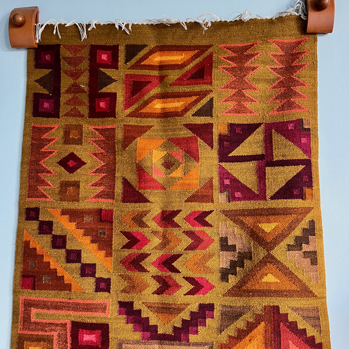 Vintage Peruvian Geometric Woven Wall Hanging