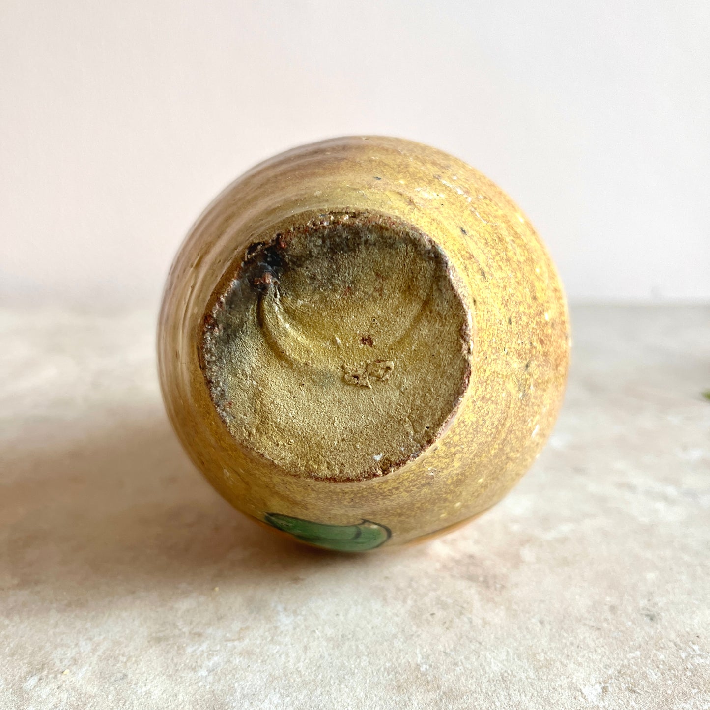 Vintage Studio Pottery Stoneware Vase With Orange Motif