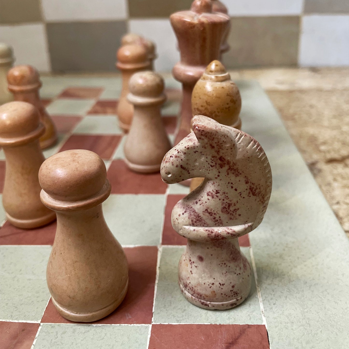 Vintage Carved Soapstone Chess Set