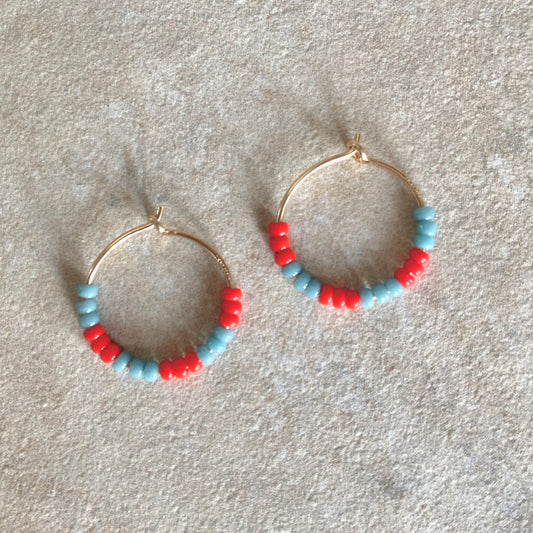 Sunny Sands House Beaded Earrings Red and Blue Stripe