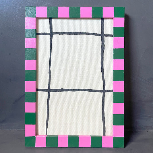 Pink Striped Upcycled Picture Frame