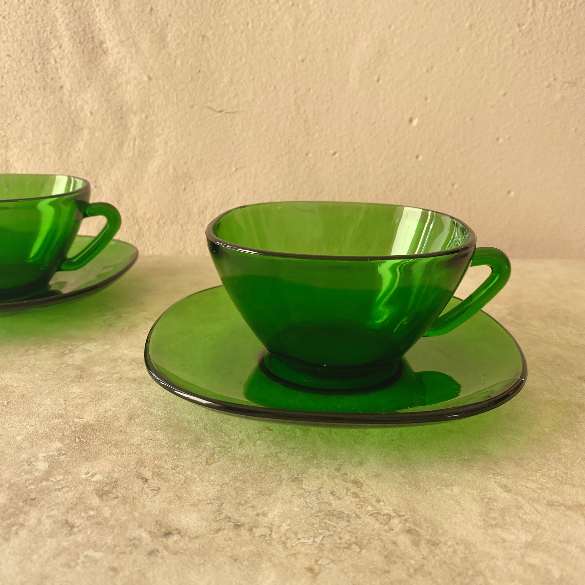 Sunny Sands House Vintage Vereco Glass Cups and Saucers