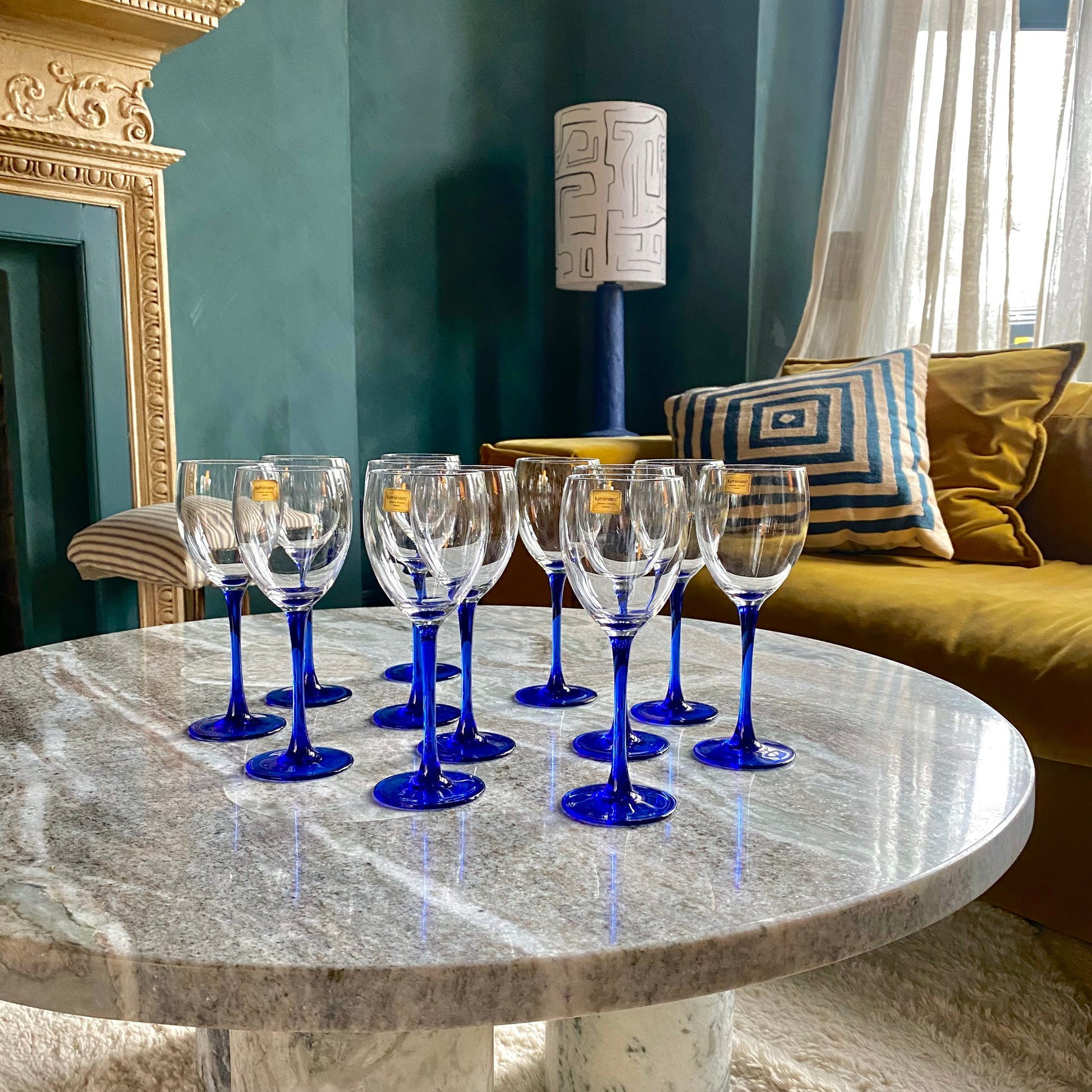 Vintage Luminarc Blue Stem Wine Glasses