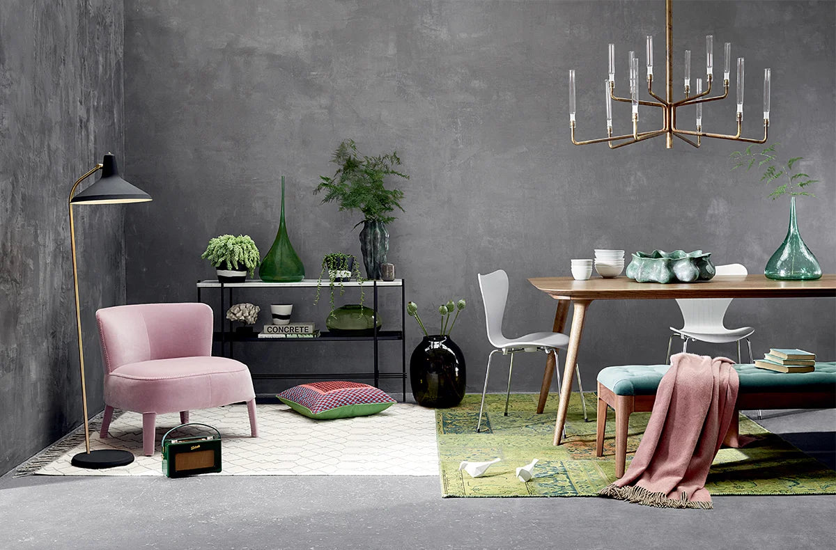 Interior styling by Ida Jacobsson-Wells for Harrods, featuring contemporary furniture, lighting and decorative objects