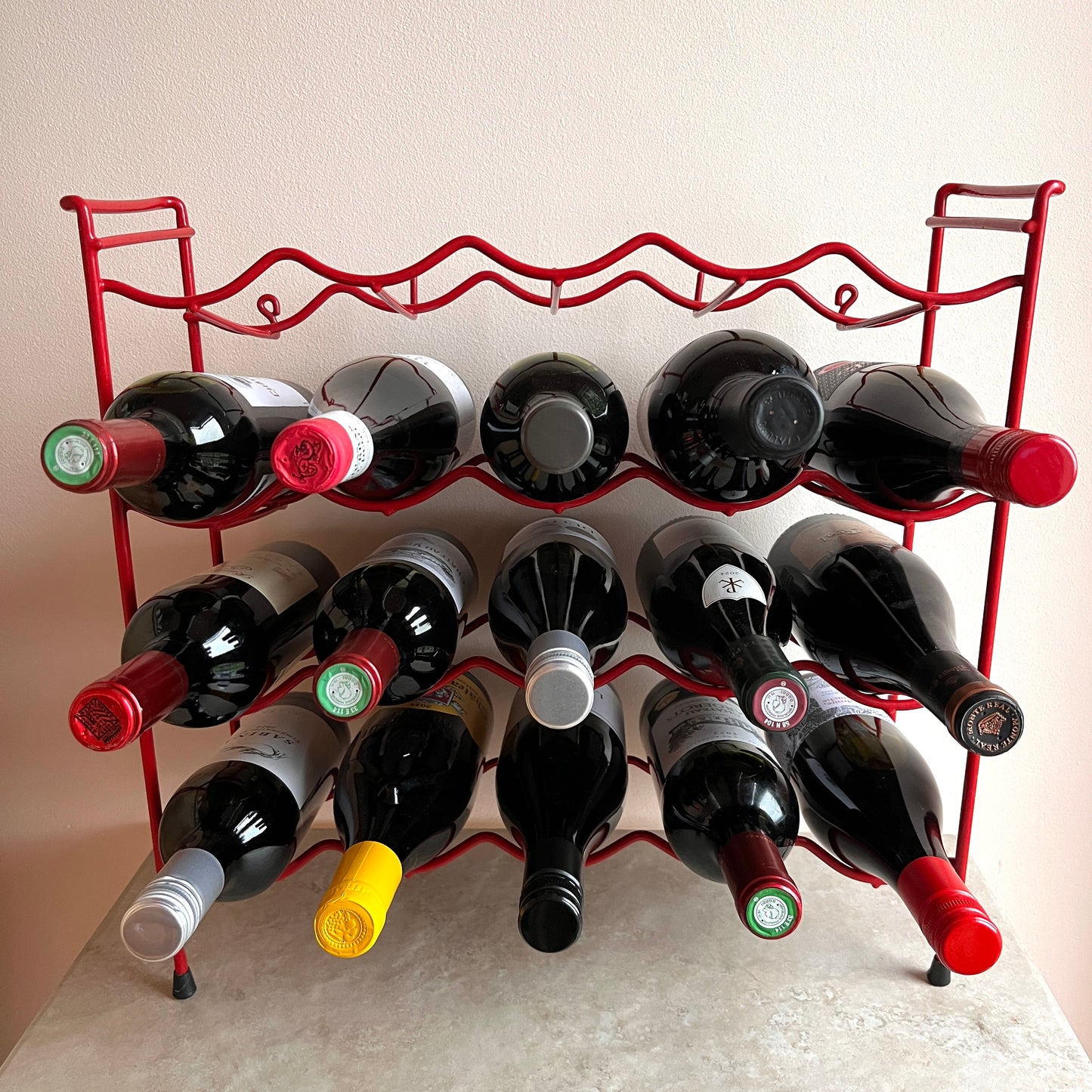 Vintage Red Freestanding Wine Rack