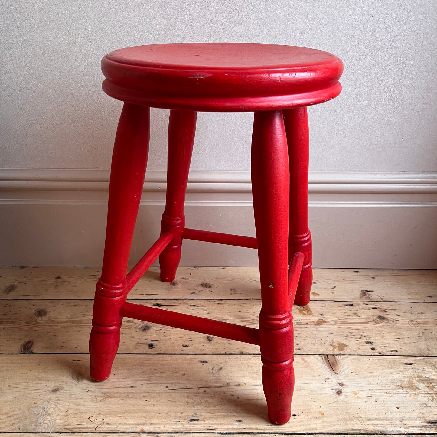 Vintage Rustic Red Painted Stool