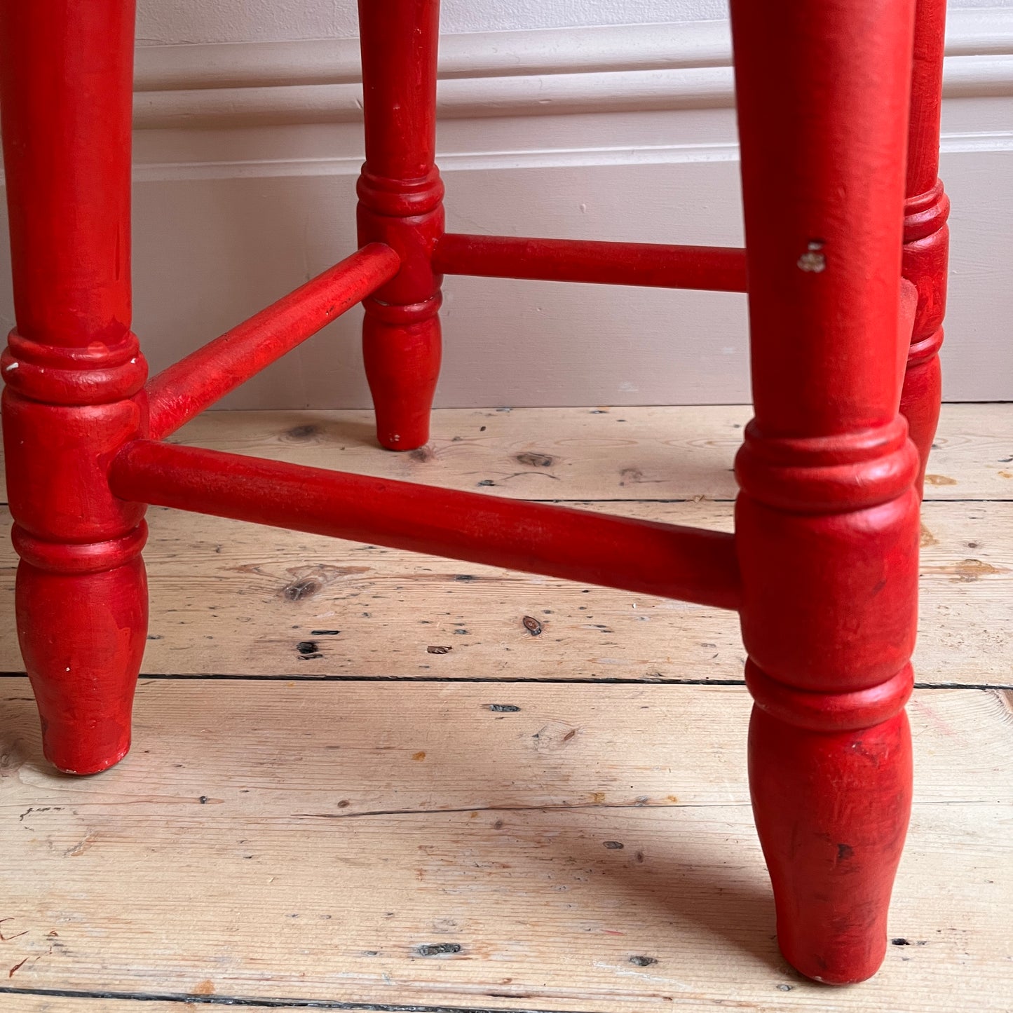 Vintage Rustic Red Painted Stool