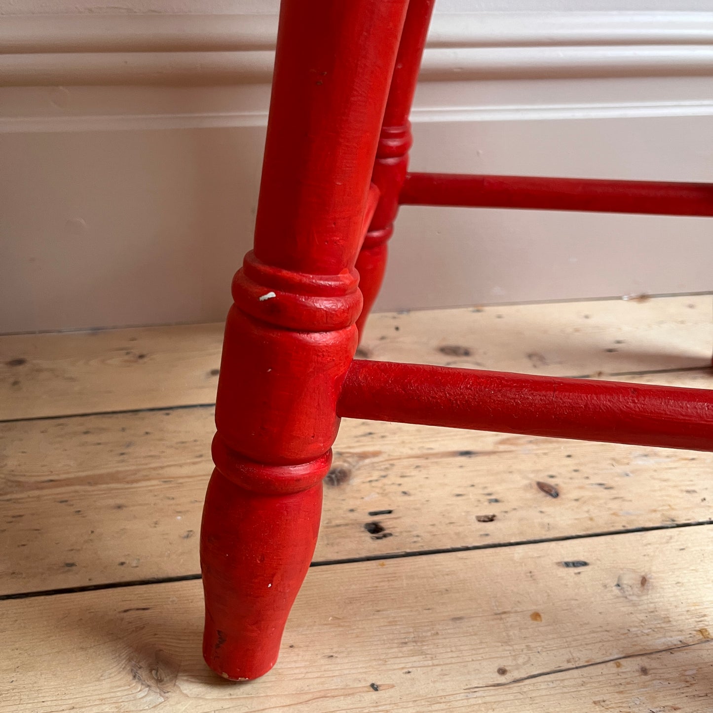 Vintage Rustic Red Painted Stool