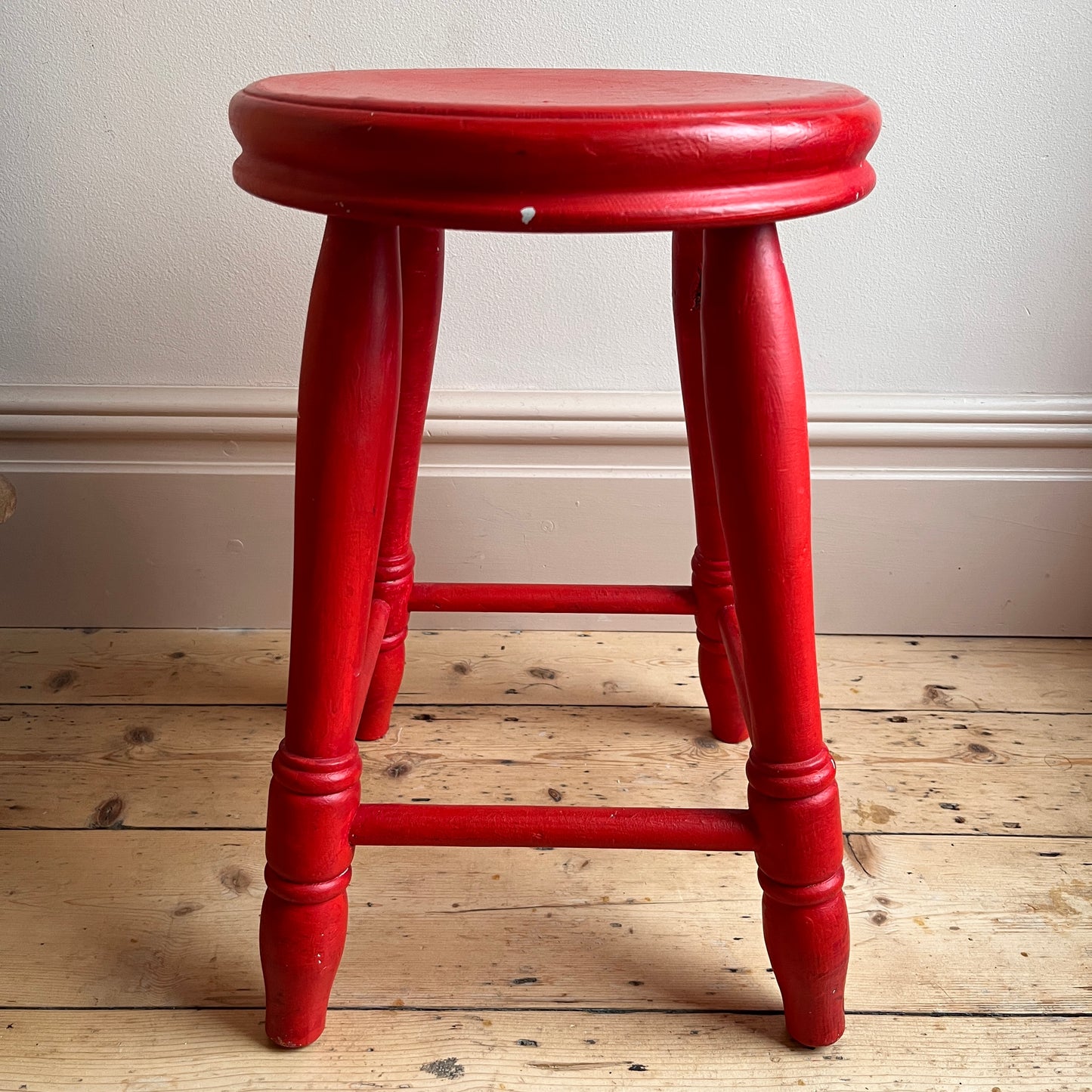 Vintage Rustic Red Painted Stool