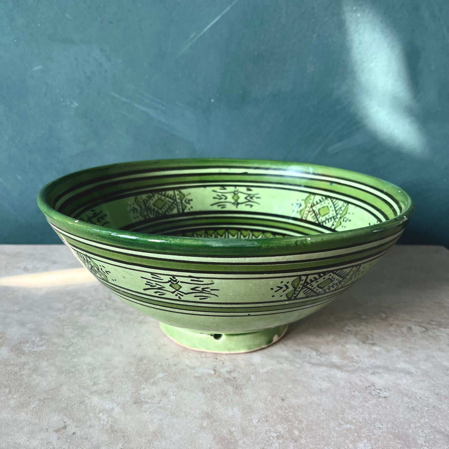 Vintage Moroccan Large Hand-Painted Ceramic Bowl