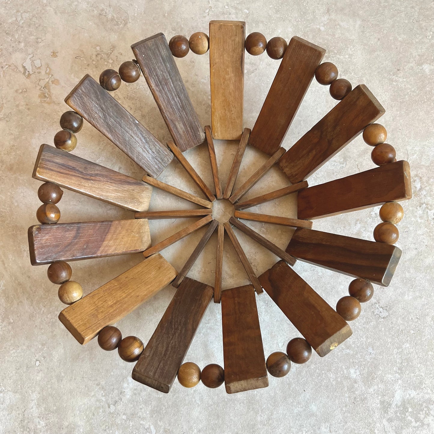Vintage Mid-Century Wooden Beaded Bowl