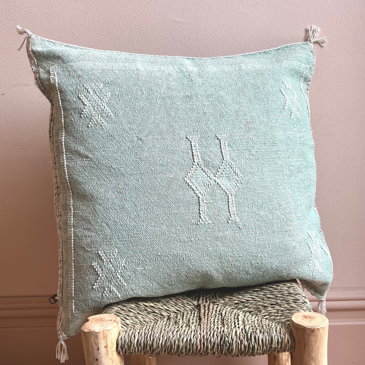 Mint Green Moroccan Cactus Silk Cushion Cover