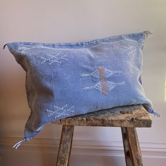 Blue Moroccan Cactus Silk Cushion Cover