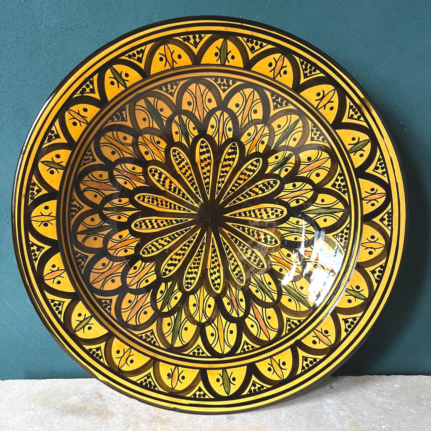 Vintage Moroccan Large Hand-Painted Yellow Ceramic Bowl