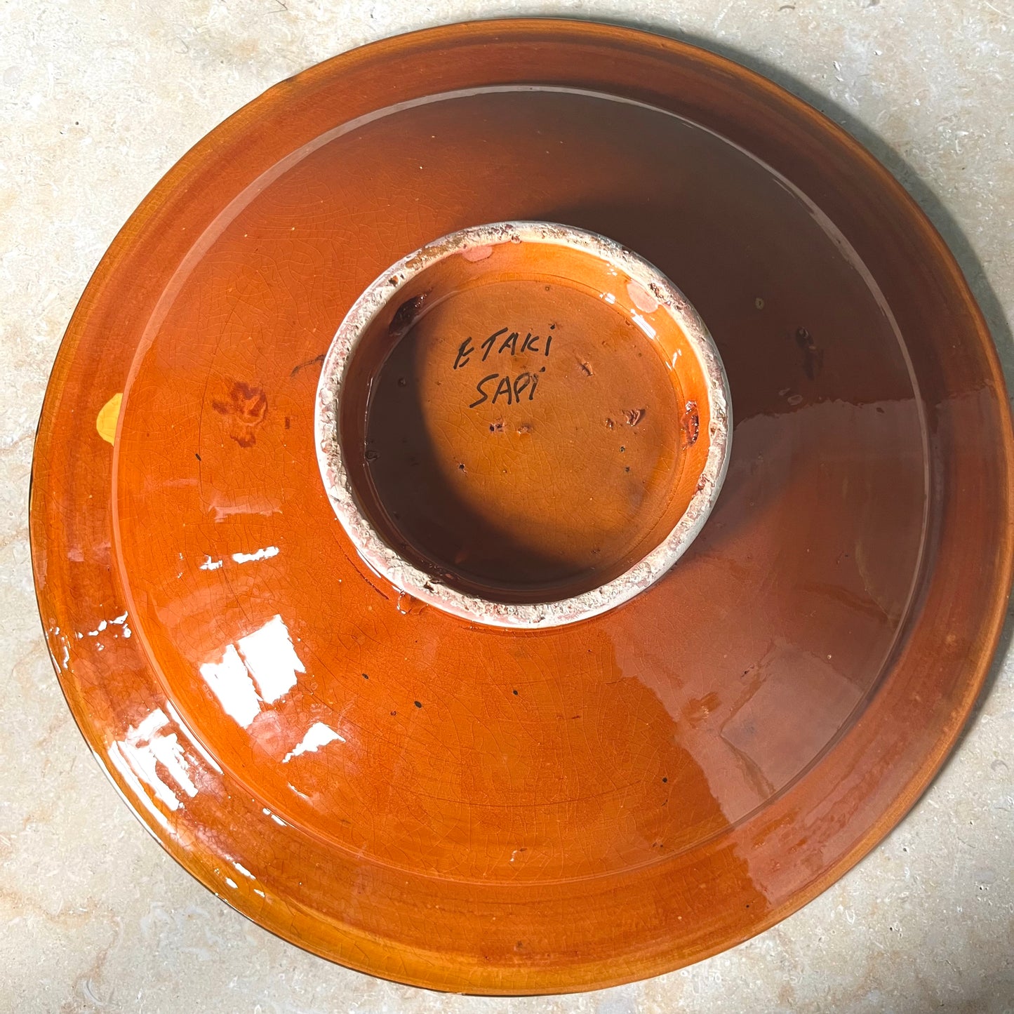 Vintage Moroccan Large Hand-Painted Yellow Ceramic Bowl