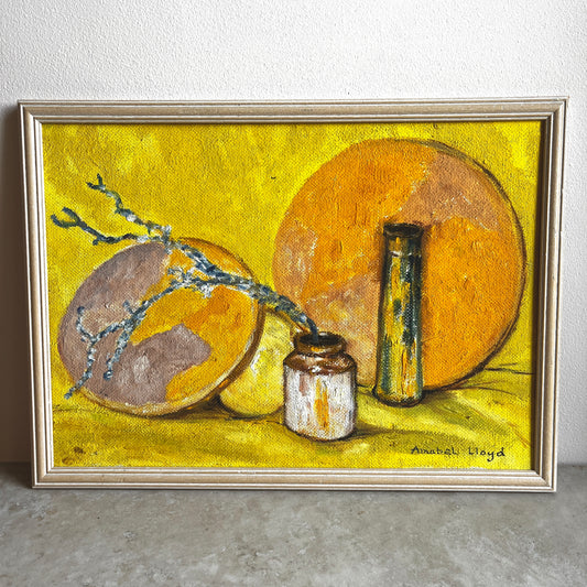Vintage 1980s Original Still Life Oil Painting on Board