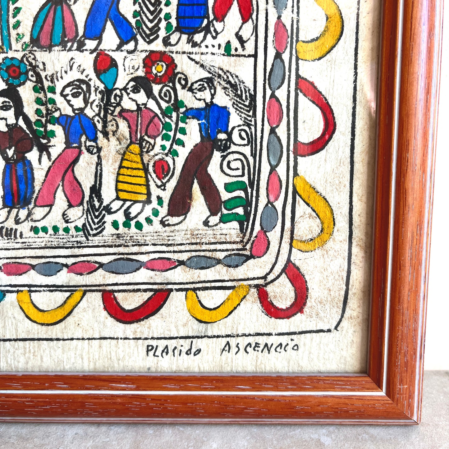 Vintage Mexican Folk Art Bark Paper Painting