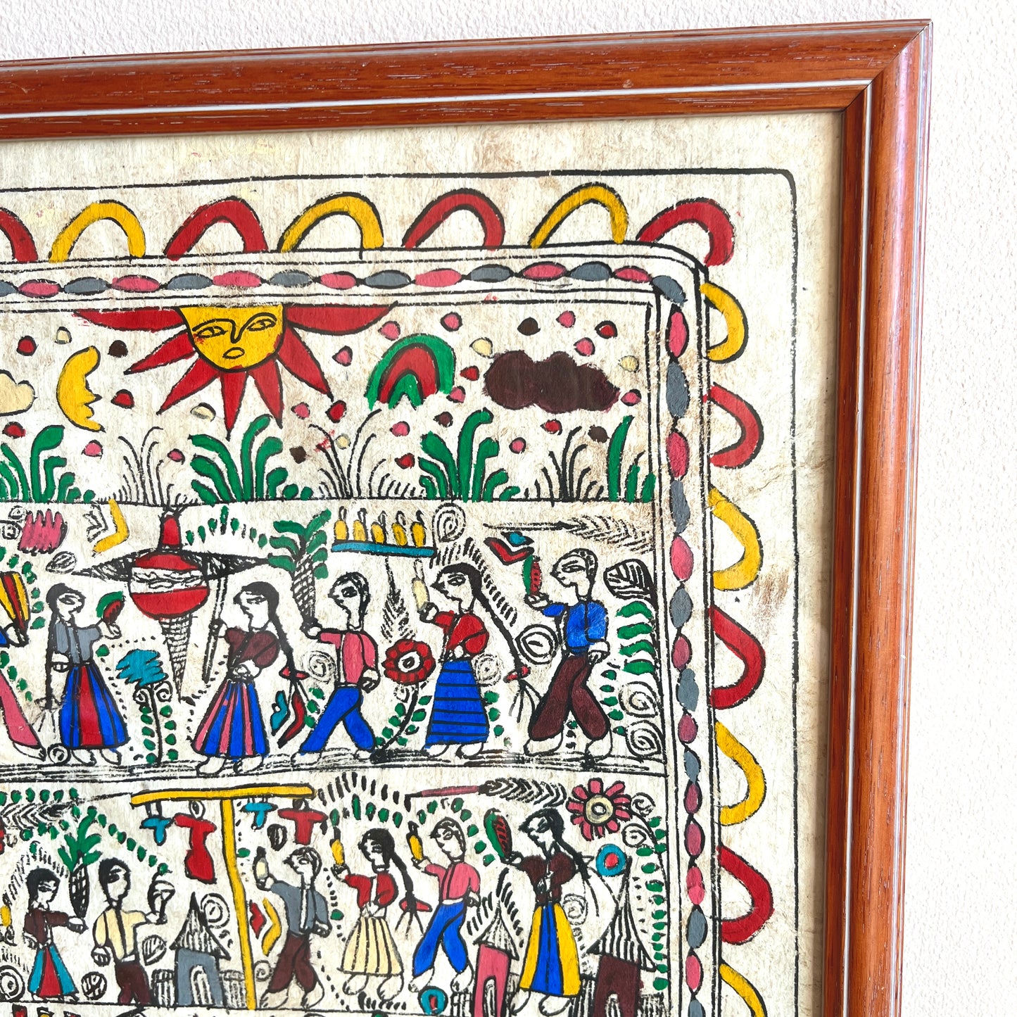 Vintage Mexican Folk Art Bark Paper Painting
