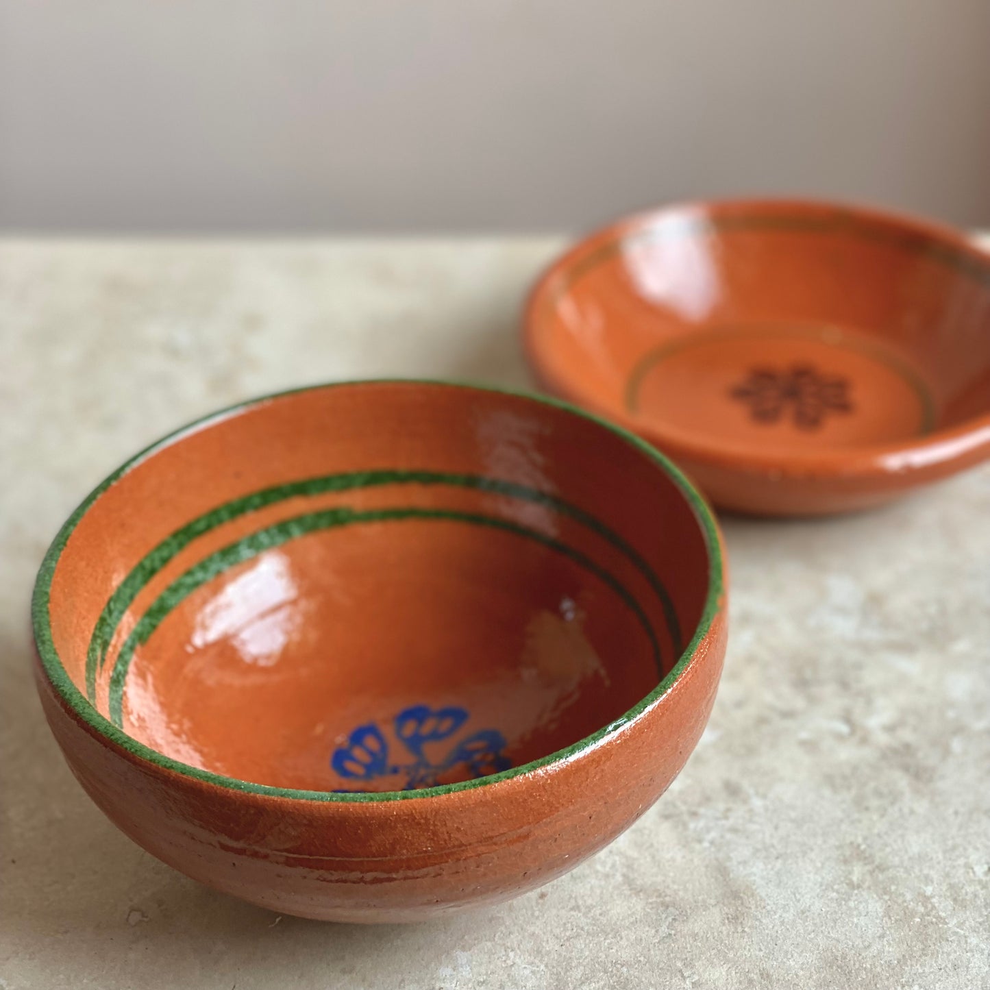 Matching Clay Bowl and Dish Set