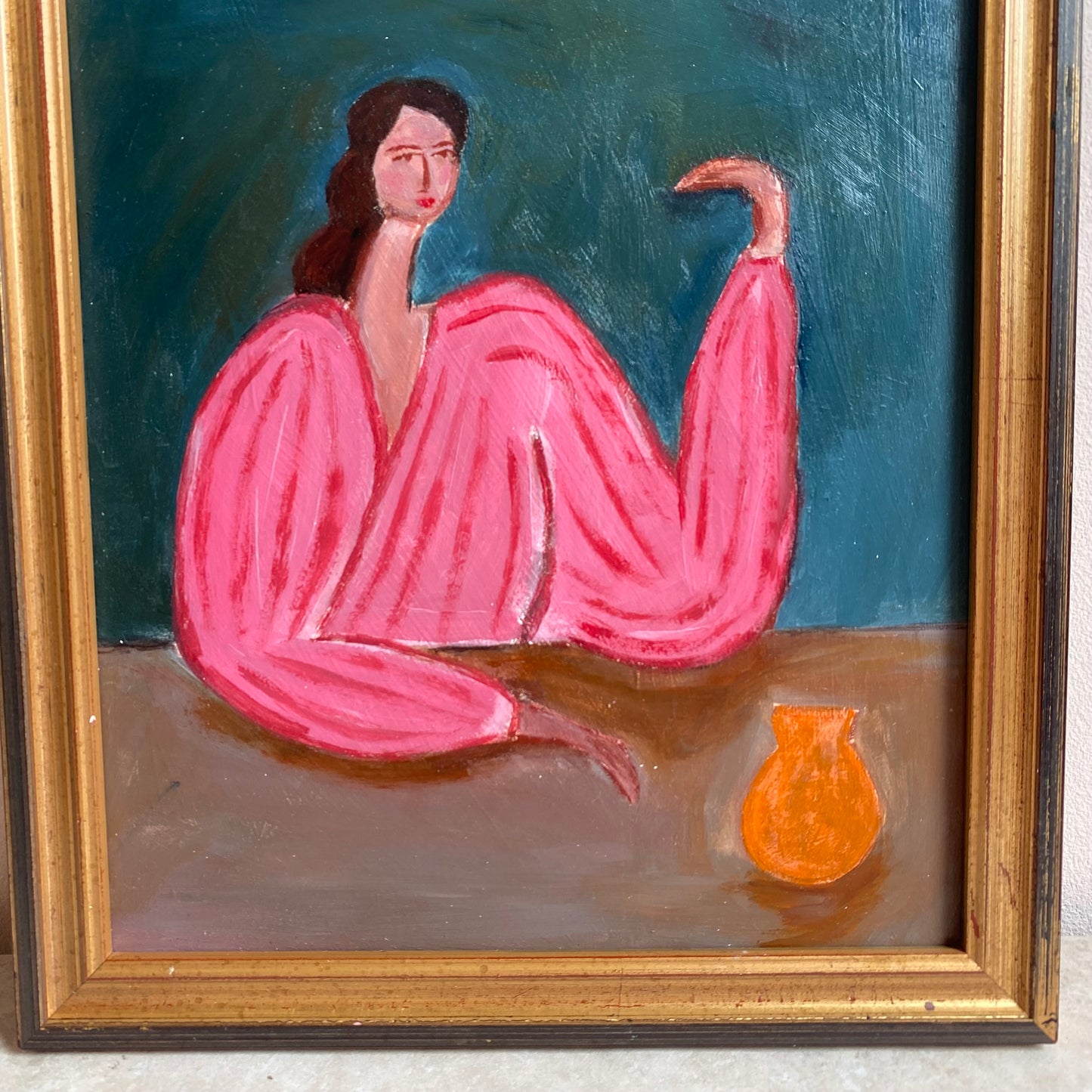 Original Mid-Century Style Figurative Oil Painting on Board