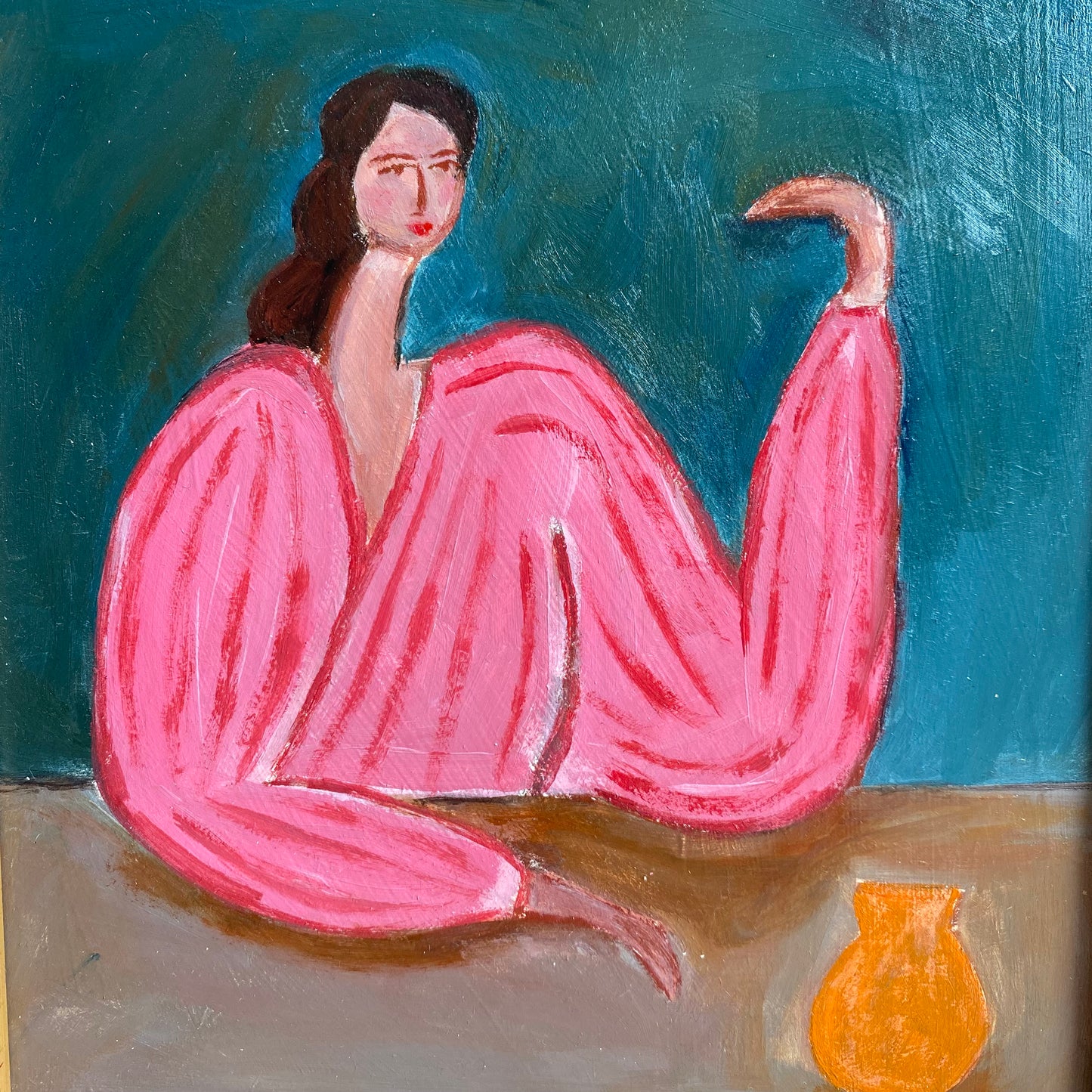 Original Mid-Century Style Figurative Oil Painting on Board
