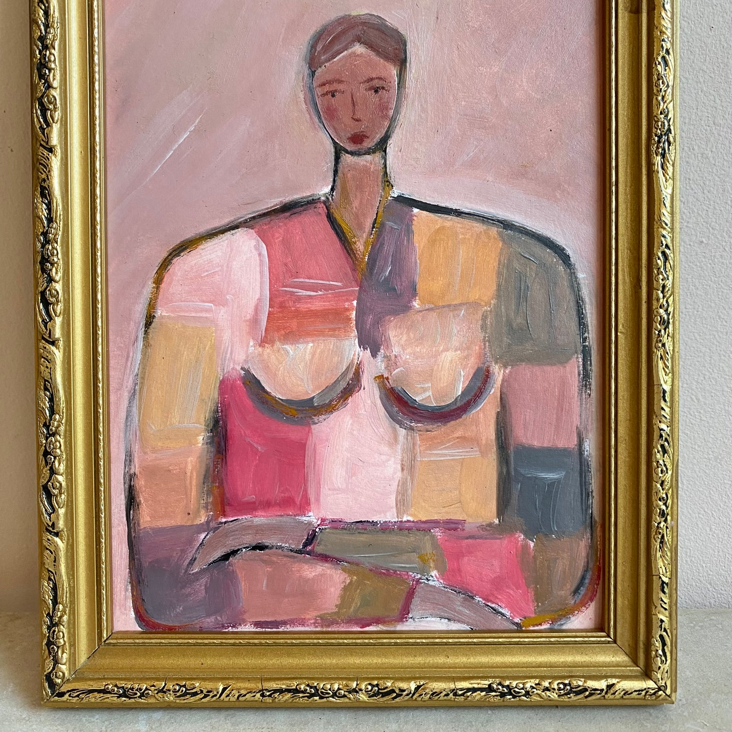 Original Mid-Century Style Figurative Oil Painting