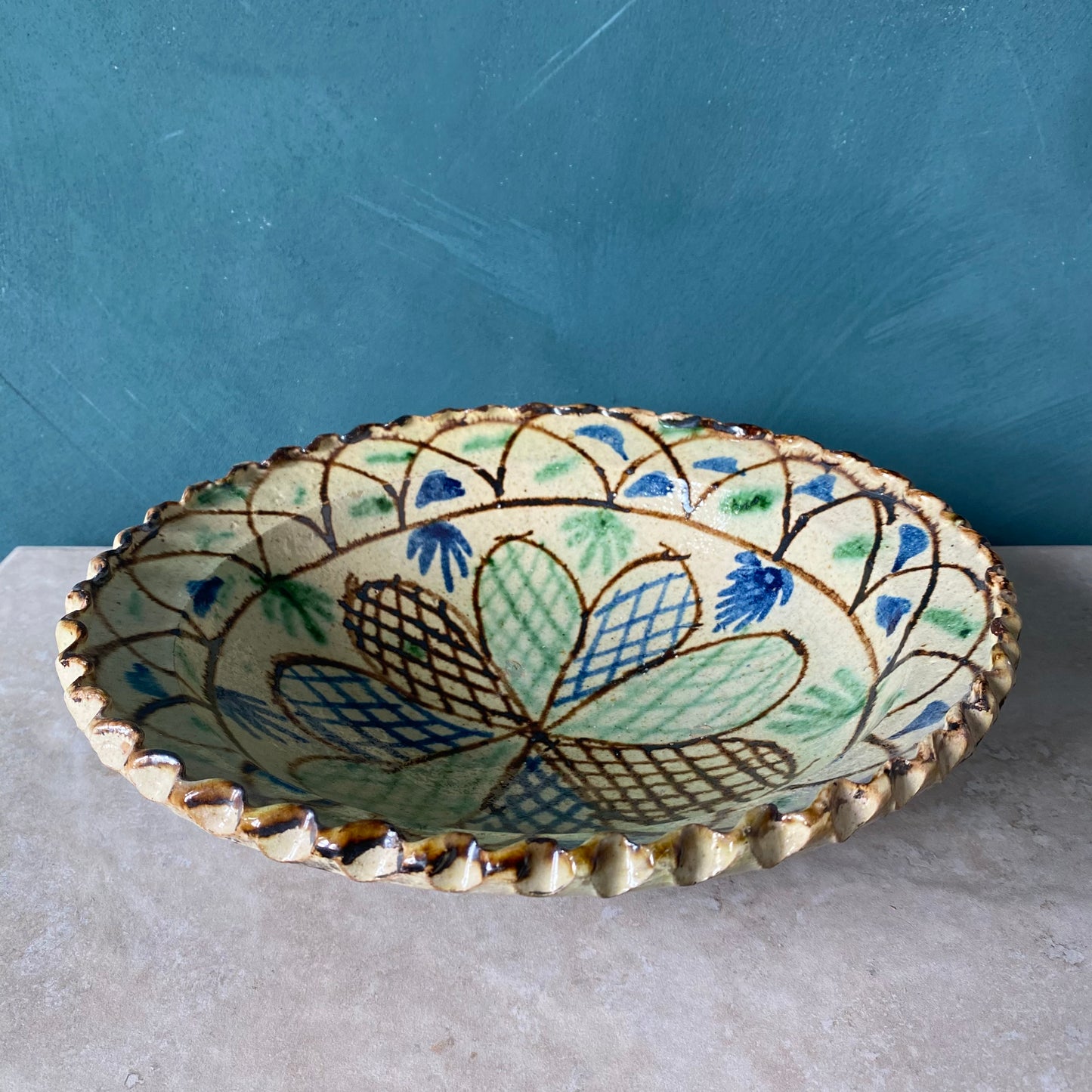 Antique Afghan Large Hand-Painted Earthenware Bowl